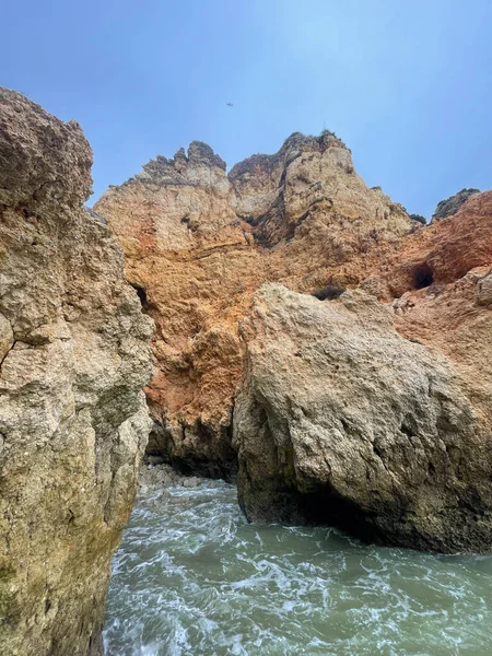 Bela Baía Perto Lagos Cidade Algarve Região Portugal Praia Areia — Fotografia de Stock