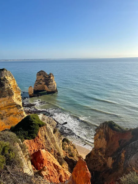 Piękna Zatoka Pobliżu Miasta Lagos Region Algarve Portugalia Piaszczysta Plaża — Zdjęcie stockowe