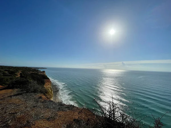 Vista Aérea Pescadores Sendero Algarve Portugal Lagos Porto Praia Luz —  Fotos de Stock