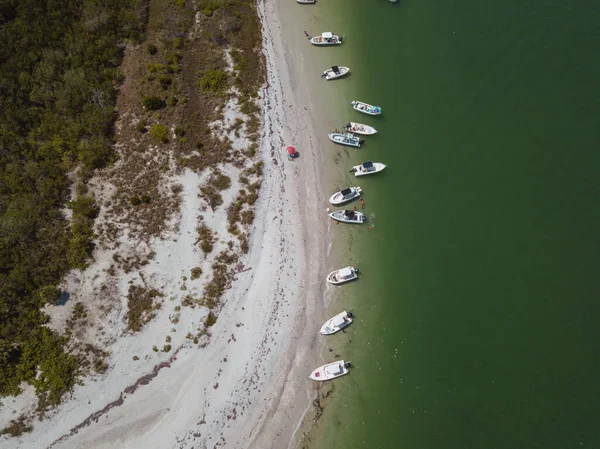 Güzel sahil manzarası. Kumsalda turkuaz deniz suyunun hava dronu görüntüsü. Mesaj için uzay. Turkuaz suyu ve büyük dalgalı havadan manzaralı Karayipler sahili. Florida Cayo Costa Adası