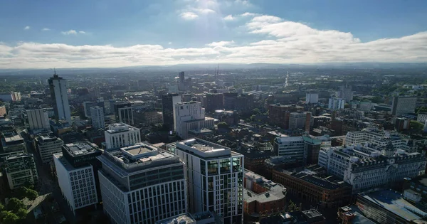 Manchester City Centre Drone Aerial View Above Building Work Skyline Construction Blue Sky Summer 2022