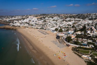 Drone Aerial Praia Da Luz Beach Lagos Portekiz Algarve