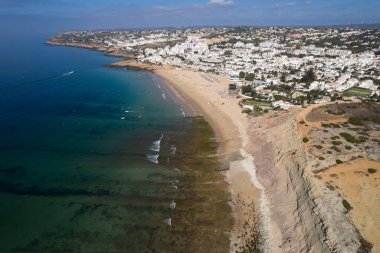 Drone Aerial Praia Da Luz Beach Lagos Portekiz Algarve