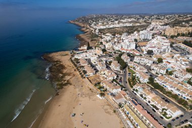 Drone Aerial Praia Da Luz Beach Lagos Portekiz Algarve