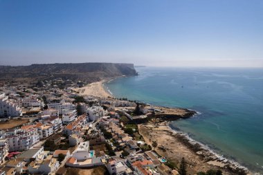 Drone Aerial Praia Da Luz Beach Lagos Portekiz Algarve