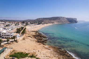 Drone Aerial Praia Da Luz Beach Lagos Portekiz Algarve