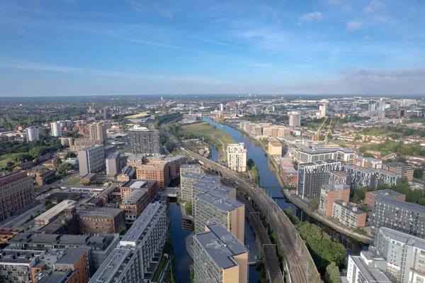 Manchester City Centre Drone Aerial View Above Building Work Skyline Construction Blue Sky Summer Beetham Tower Apartments Estate Agent