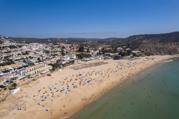 Drone Aerial Praia Luz Beach Lagos Portugalsko Algarve Stock Fotografie