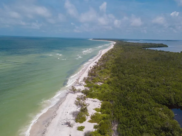 Cayo Costa Adası Plajı, Florida Pine Island 'a yakın, Bokeelia Sanibel, beyaz kumlu hava aracı manzaralı.