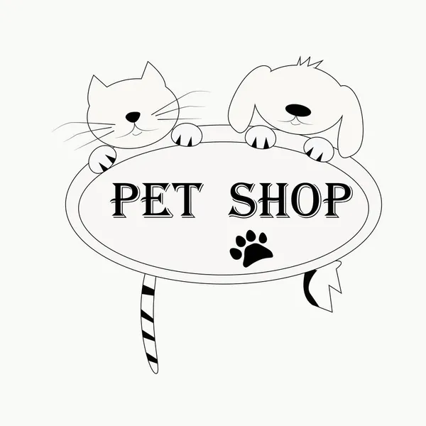 Cat and dog logo petshop black and white — Stock Vector
