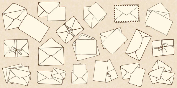 Ensemble Enveloppes Postales Doodle Dessinées Main — Image vectorielle