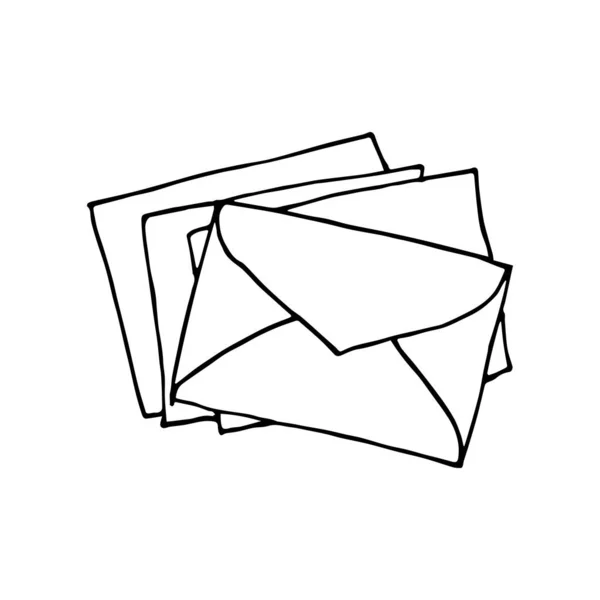 Mail icon, stack closed envelopes, email symbol. Sketch letter — 图库照片
