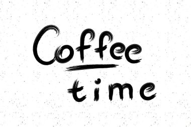 Kahve zamanı tabiri. Konsept tasarım için klasik el yazısı. Siyah çizim. Modern fırça hat sanatı