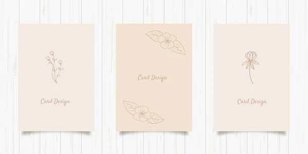 Set of modern line art cover design with minimal flower doodle card. Outline simple vector illustration. Hand drawn style. Floral pattern. Botanical poster. Abstract nature background — 图库矢量图片