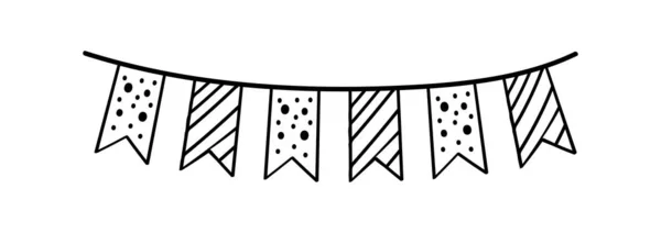 Doodle party bunting vlaggen voor decoratie. Zwarte lijn schets slinger — Stockvector