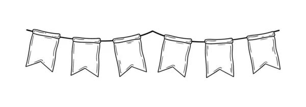 Bandiere Doodle partito bunting per la decorazione. Linea nera schizzo ghirlanda — Vettoriale Stock