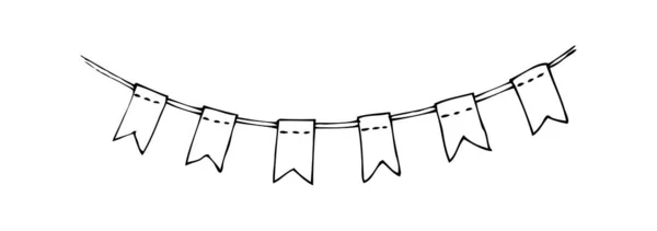 Doodle party bunting vlaggen voor decoratie. Zwarte lijn schets slinger — Stockvector