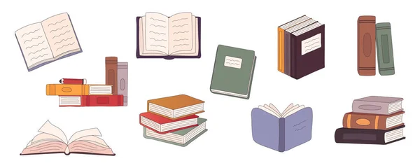 Stapel von Büchern Cartoon Illustration Set. Bücherstapel für Schulbibliothek oder Buchhandlung — Stockfoto