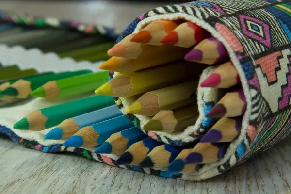 Estuche Tela Contiene Conjunto Lápices Colores — Foto de Stock