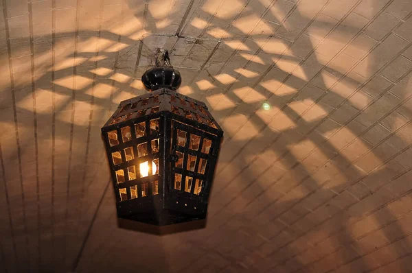 Antique Metal Lantern Hangs Ceiling Vaulted Ceiling Basement Light Lantern — стоковое фото