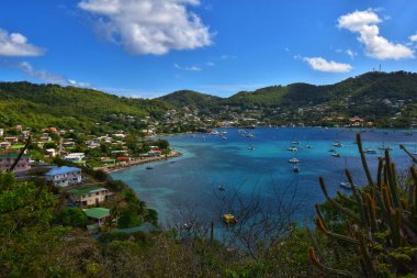 Bequia, St. Vincent and the Grenadines- January 8th 2020: View of Admirality Bay, Port Elizabeth from Fort Hamilton.