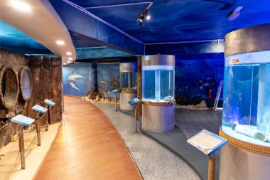 Labuan, Malezya-09 Haziran 2021: Labuan Uluslararası deniz sporları kompleksi ve Labuan Deniz Müzesi.