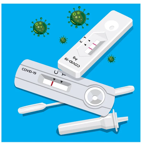蓝色背景下的Covid Antigen Test Kit Atk Vid Antigen Test Kit Atk — 图库矢量图片