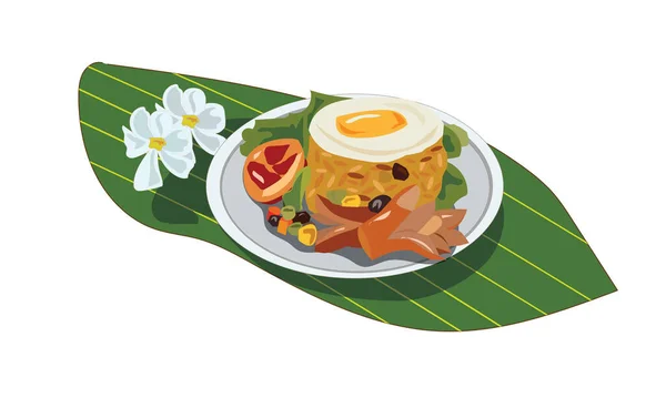 Illustration Gebratener Reis Spiegelei Gemüse Köstlich Duftend Süß Multi Stil — Stockvektor