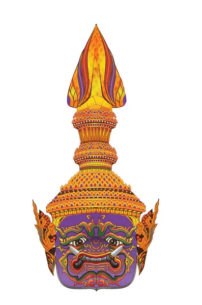 Ilustrado Khon Tailandia Hermoso Arte Valioso Actuación Enmascarada Con Monos — Vector de stock