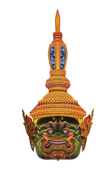 Thailand Khon Illustré Bel Art Précieux Performance Masquée Avec Des — Image vectorielle