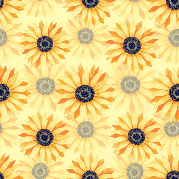 Patrón Sin Costura Dibujado Mano Girasoles Flor Amarilla Flores Brillantes —  Fotos de Stock