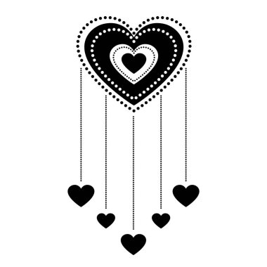 El yapımı dekoratif kalpler. Noktalar ve kalplerden oluşan romantik bir süs. Sevgililer Günü. Vektör illüstrasyonu beyaz arkaplanda izole edildi