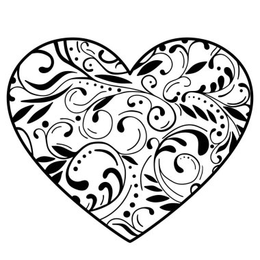 El çizimi açık kalp. Dekoratif bahar romantik süsü. Vektör illüstrasyonu beyaz arkaplanda izole edildi