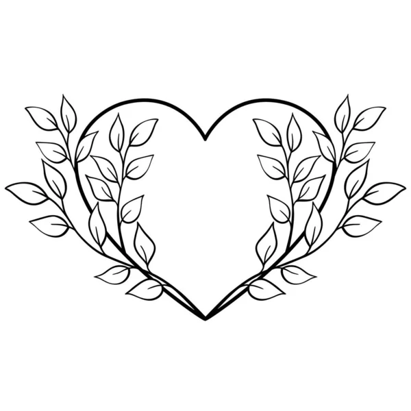 Hand Drawn Heart Leaves Decorative Spring Floral Romantic Ornament Vector — Stockvektor