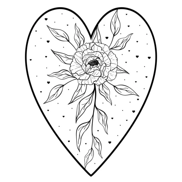 Hand Drawn Heart Flower Leaves Decorative Spring Floral Romantic Ornament — Wektor stockowy