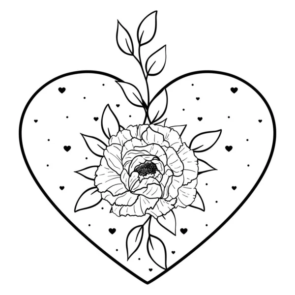 Hand Drawn Heart Flower Leaves Decorative Spring Floral Romantic Ornament — Wektor stockowy