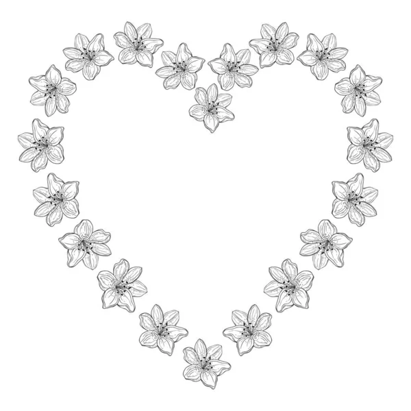 Hand Drawn Heart Flowers Decorative Spring Floral Romantic Ornament Vector — стоковый вектор