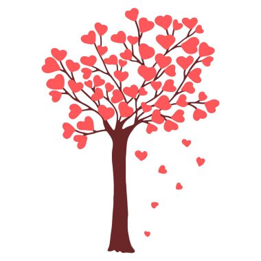 Hand drawn tree on which grow hearts. Vector doodle sketch illustration isolated on white background.