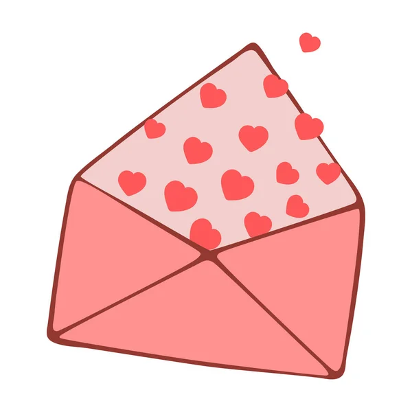 Hand Drawn Cute Pink Envelope Hearts Vector Doodle Sketch Illustration — Vettoriale Stock