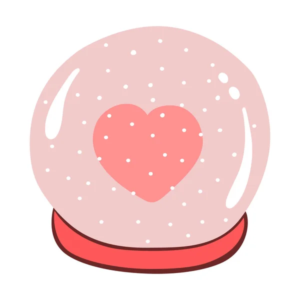 Hand Drawn Glass Snowball Heart Snow Globe Vector Doodle Sketch — Vettoriale Stock