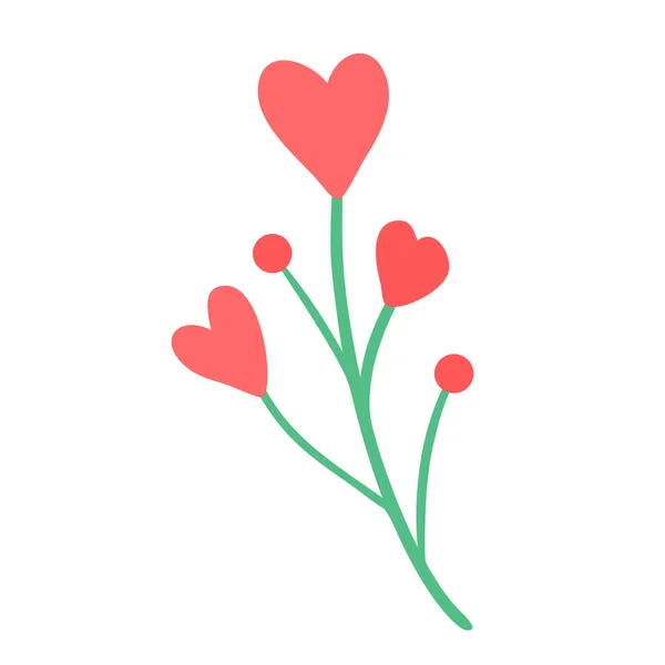 Fleur Dessinée Main Avec Des Cœurs Isolés Sur Fond Blanc — Image vectorielle