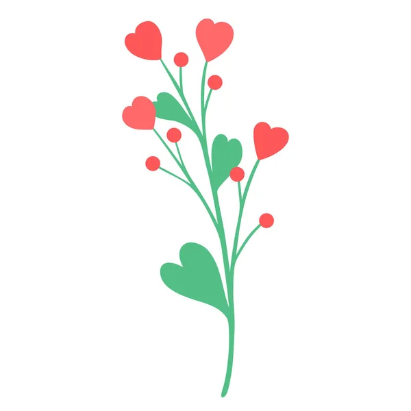Handgezeichnete Blume Mit Herzen Auf Weißem Hintergrund Dekorative Kritzelskizze Illustration — Stockvektor