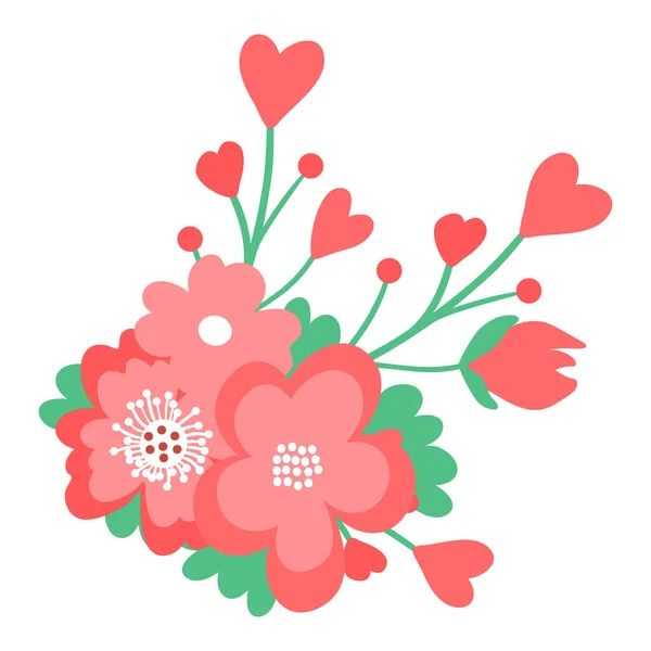 Fleurs Feuilles Dessinées Main Isolées Sur Fond Blanc Illustration Décorative — Image vectorielle