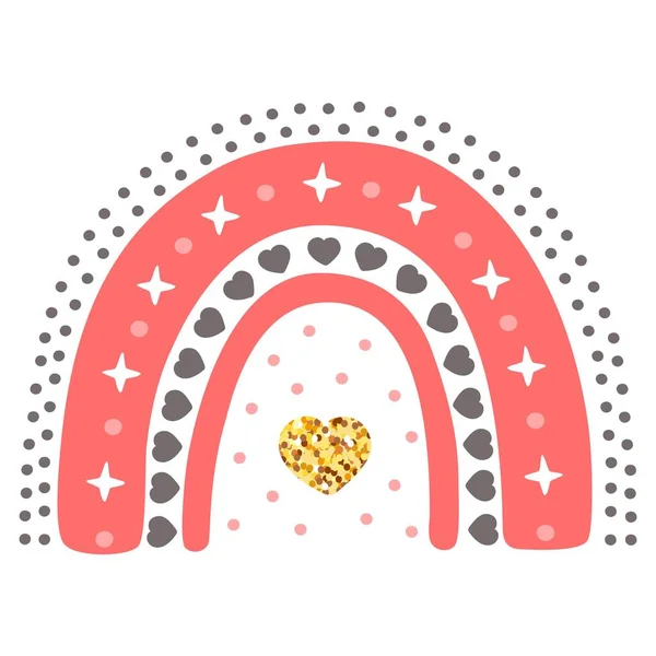 Hand Drawn Cute Rainbow Hearts Stars Abstract Pastel Element Scandinavian — Stock vektor