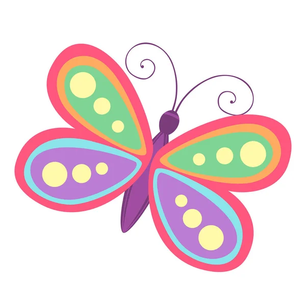 Mariposa Linda Dibujada Mano Aislada Sobre Fondo Blanco Primavera Colorido — Vector de stock