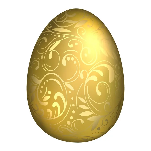 Золотое Яйцо Золотыми Листьями Абстрактная Векторная Иллюстрация Празднику Пасхи Белом — стоковый вектор