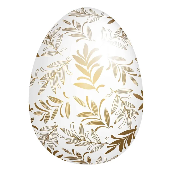 Decorative Hand Drawn White Egg Golden Leaves Abstract Ornament Vector — Stock Vector