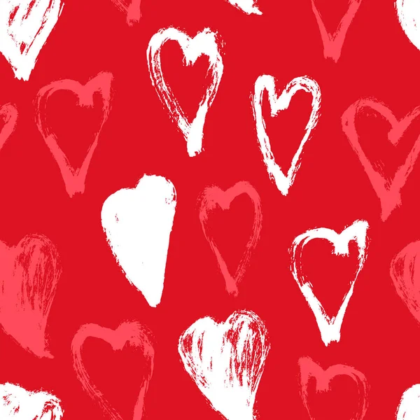 抽象的な手は 心の形でブラシのシームレスなパターンを描きました 塗料の滴やストローク スプラッシュ バレンタインデー グリーティングカード 包装紙 生地のためのファッショナブルなイラスト — ストックベクタ
