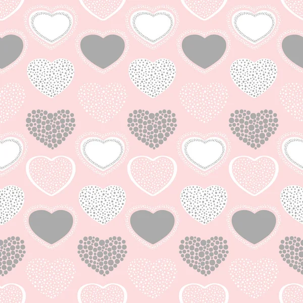 Valentine Day Hand Drawn Seamless Pattern Cute Hearts Colorful Romantic — Stock Vector