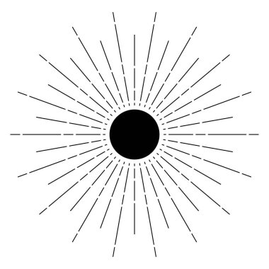 Sanat eserlerinde el çizimi mistik güneş. Güneş patlaması, ışık huzmeleri, ruhani sembol gökyüzü. Sihirli tılsım, antika tarzı, boho, dövme, logo. Vektör illüstrasyonu beyaz arkaplanda izole edildi.